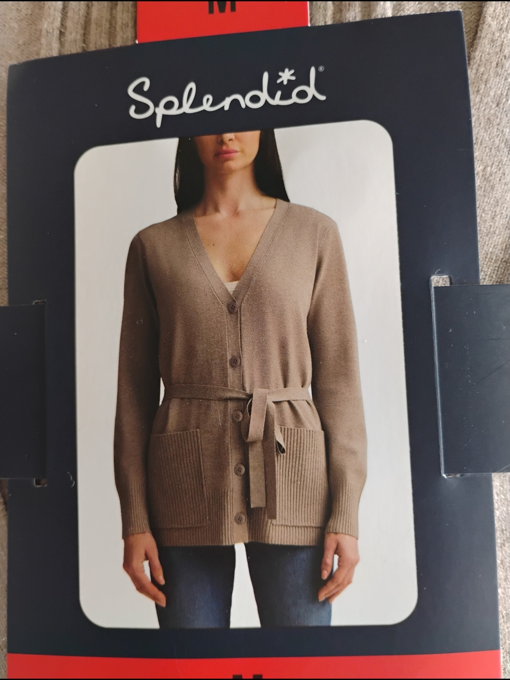 Splendid Taupe Belted V-Neck Cardigan